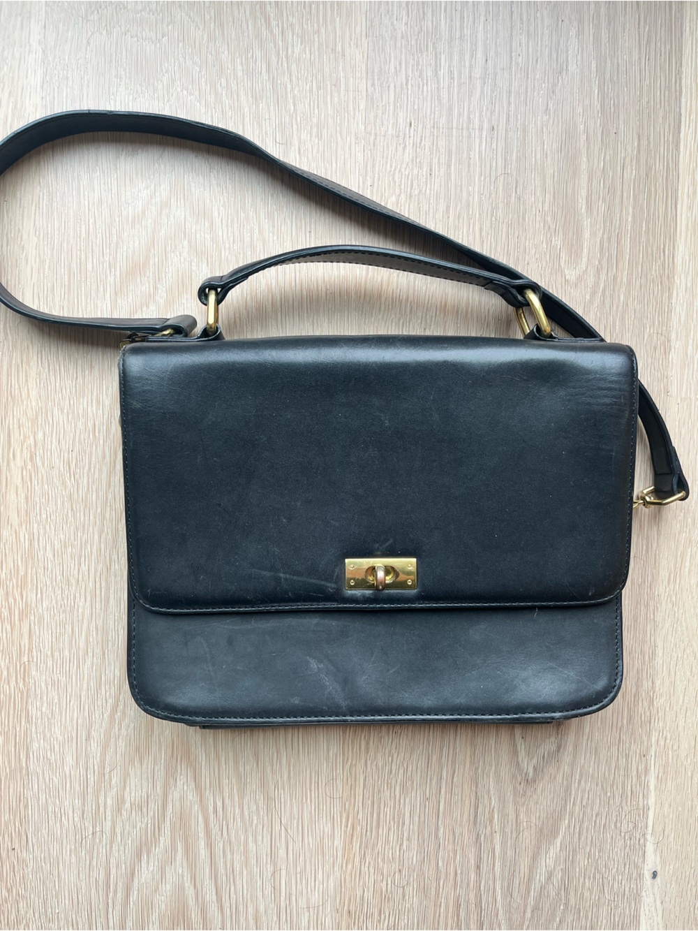 J. Crew Black Leather Crossbody Bag with Gold Turn-Lock